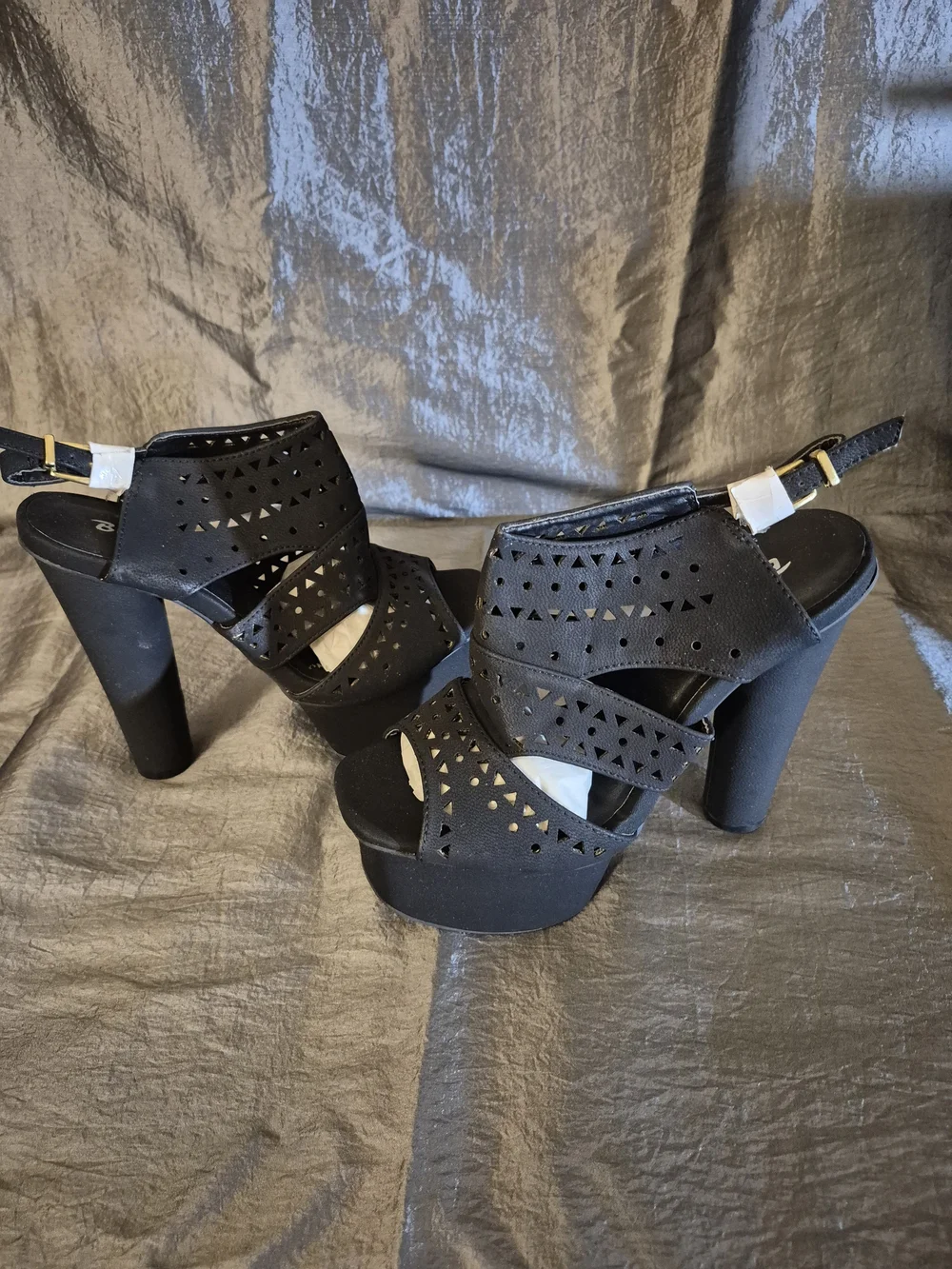 Nasty Girl Sequoia Black Cutout Platform Slingback Heels
